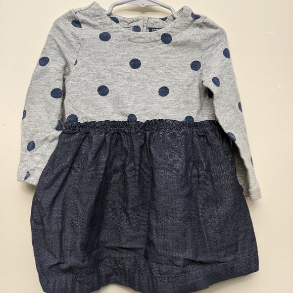 BabyGap Toddler Dress - Grey with Blue Polka Dots & Denim Skirt - 2T/2 Years - Picture 1 of 4